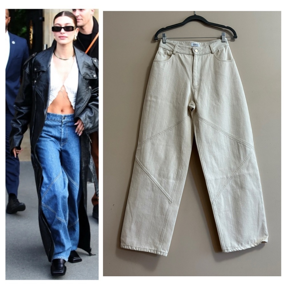 NOMIA NYC Sz 27 Paneled Wide Leg Jeans In Ecru new without tag Designer